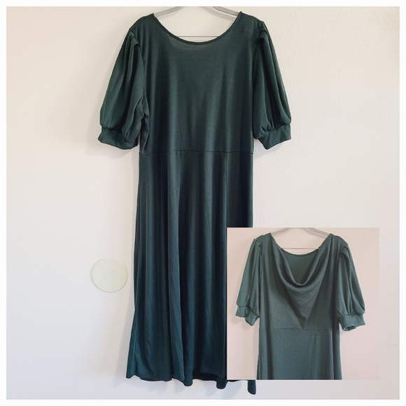 Eloquii Dark Emerald Green Cowl Back Dress - Picture 1 of 10